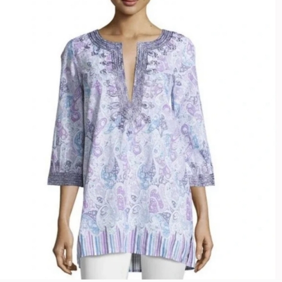 Calypso Purple and Blue Paisley Cotton Cover Up - Picture 2 of 10